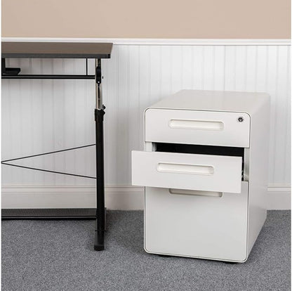 Flash Furniture Wren Ergonomic 3-Drawer Mobile Locking Filing Cabinet with Anti-Tilt Mechanism and Hanging Drawer for Legal & Letter Files, White