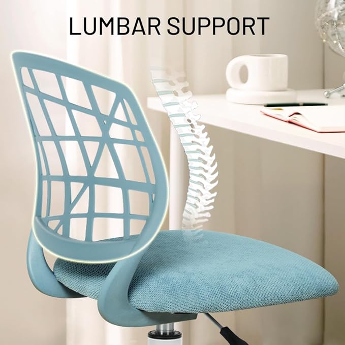 FurnitureR Child Desk Chair Office Chair Adjustable Kids Computer Task Chair Desk Chairs Swivel Armless Children Study Chair with Rolling Wheels, Light Blue
