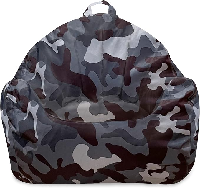 Posh Creations Structured Comfy Bean Bag Chair for Gaming, Reading and Watching TV, Malibu Lounge, Nylon - Camo Dark and Black Gray