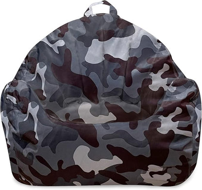 Posh Creations Structured Comfy Bean Bag Chair for Gaming, Reading and Watching TV, Malibu Lounge, Nylon - Camo Dark and Black Gray