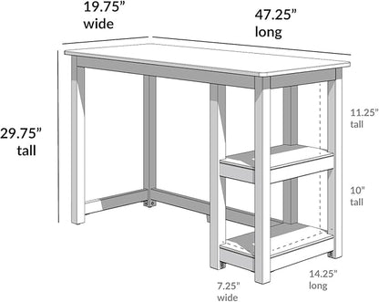 Max & Lily Solid Wood Desk With Shelves, 47 Inches, Clay
