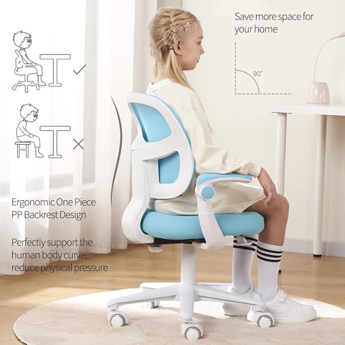 Kids Desk Chair, Height Adjustable Kids Chair, Ergonomically Designed Kids Computer Chair. Made Suitable for 4~12 Years Old Child, Light Blue