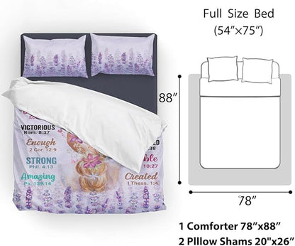 Girls Purple Comforter Sets Full Size for Girls, Pretty Blonde Girls Love Purple Floral Quilt Bedding Sets for girls Bed in A Bag Comforter Set with 2 Pillowcases