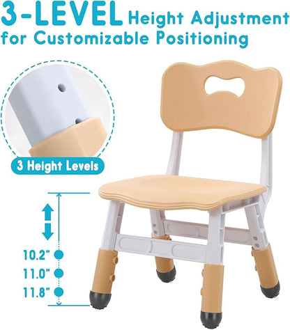 Kids Chair Height Adjustable Toddler Chair Max Load 220LBS Plastic Indoor Outdoor Chair for Children Age 1-6 School Home Daycare Use Burlywood