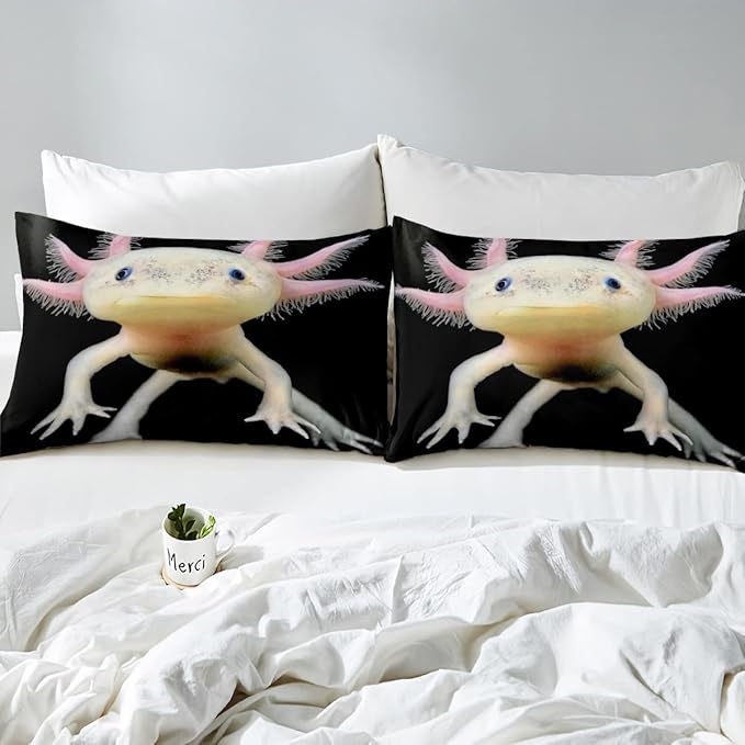 Axolotl Bedding Set Full Cute Axolotl Comforter Set 3D Axolotls Down Comforter Bedroom Decor Sea Wildlife Animals Reptile Duvet Set Lightweight Soft Warm Quilt Set for Kids Boys Teens Men Adult