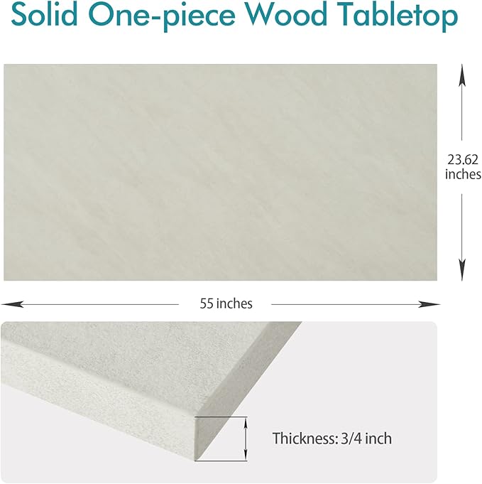Kaboon Universal Tabletop 55"x23.62" Solid One-Piece Melamine Table Top, Double Desk L-Desk DIY, Home and Office Countertop,Sea Salt/White