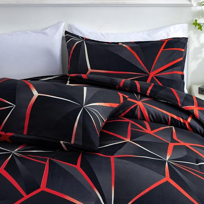 NTBED 3D Geometric Comforter Set for Boys Girls Kids, Irregular Diamond Pattern Lightweight Microfiber Bedding Sets All Season (Red, Twin)