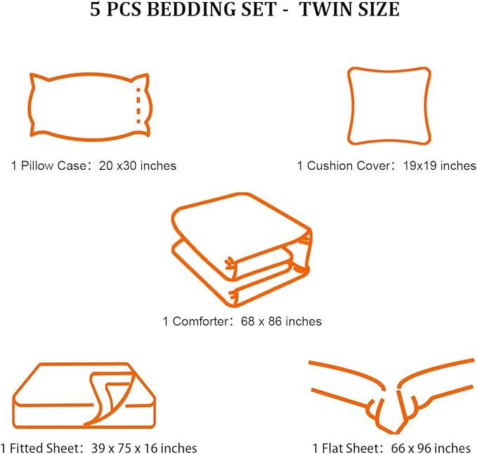 5 Pieces Bed in a Bag for Boys Bedding Sets Twin Size,Gamer Comforter Sets for Boys Kids, Gaming Comforter Set for Boys Room Decor with Flat Sheet,Fitted Sheet,Pillowcase,Cushion Cover