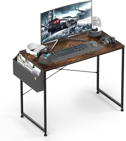 MoNiBloom Home Office Gaming Desk, 40 Inches Computer Study Table with A Storage Bag, Rustic Brown