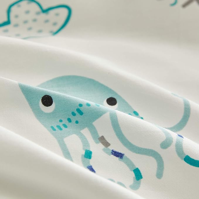 Joyreap 3pcs Premium Cotton Comforter Set for Kids Boys n Girls, Vibrant Ocean Theme Starfish Whale Crab Printed, Skin-friendly Breathable Bedding Comforter for All Season (Twin, 68x88 inches)