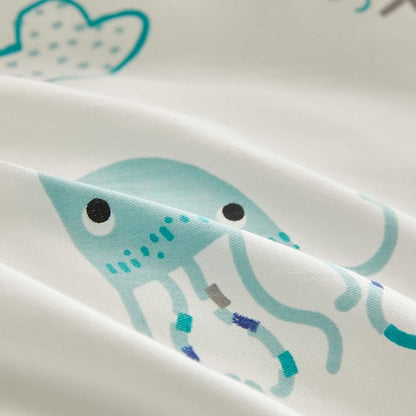 Joyreap 3pcs Premium Cotton Comforter Set for Kids Boys n Girls, Vibrant Ocean Theme Starfish Whale Crab Printed, Skin-friendly Breathable Bedding Comforter for All Season (Twin, 68x88 inches)