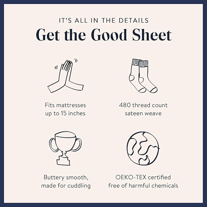 Brooklinen Luxury Sateen 4 Piece Twin XL Sheets Set in White - 100% Cotton Sateen Sheets - 1 Fitted Sheet, 1 Flat Sheet, 2 Pillowcases - Best Luxury Sheets