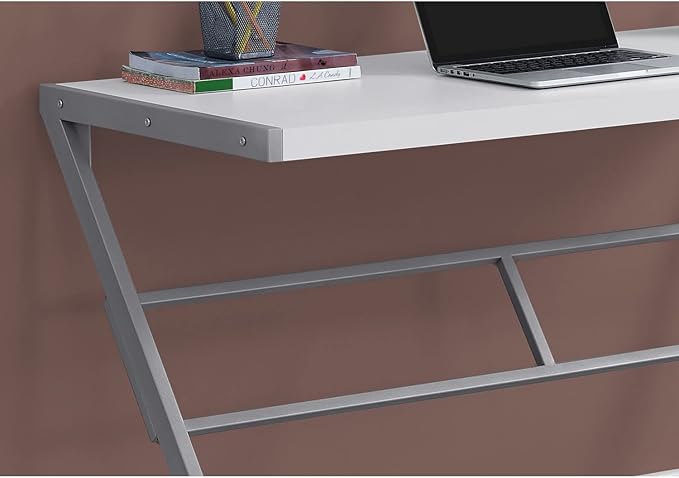 Monarch Specialties Simple Modern Study Laptop Table for Home & Office Computer Desk-Z-Shaped Metal Leg, 48" L, White