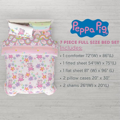Franco Peppa Pig Kids Bedding Super Soft Comforter and Sheet Set with Sham, 7 Piece Full Size, (Officially Licensed Product)