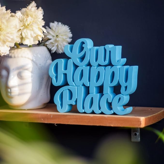 NUKKAD TALES Our Happy Place – Blue, Aesthetic Table Decor for Home or Office, Desk or Shelf. Quirky Room Decoration showpiece, Ideal for Birthday Gift, Corporate Gift, and Inspiring Wall Decor