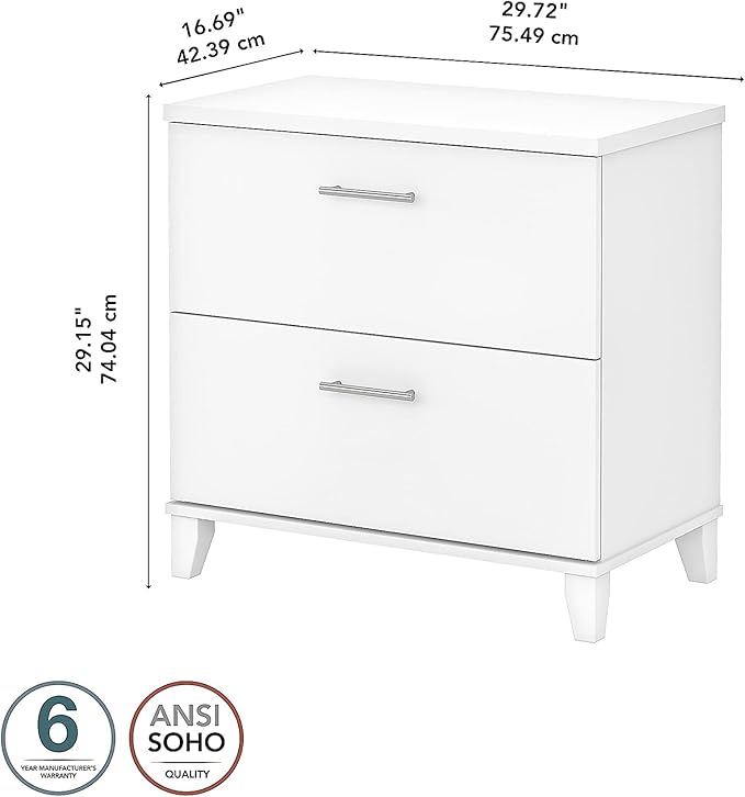 Bush WC81980 Somerset 2-Drawer Lateral File Cabinet, Letter/Legal, White, 30-Inch