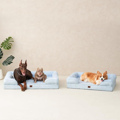EHEYCIGA Orthopedic Dog Bed for Large Dogs, Waterproof Memory Foam with Sides, Non-Slip Bottom and Egg-Crate Foam Couch Bed with Washable Removable Cover, Light Blue
