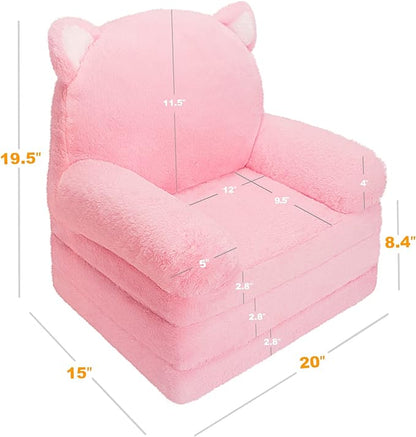 Toddler Chair Comfy, Kids Couch Fold Out, Soft Baby Chairs,kids lounge chair for Play,Gift for 0-3 Years,Pink Kitty