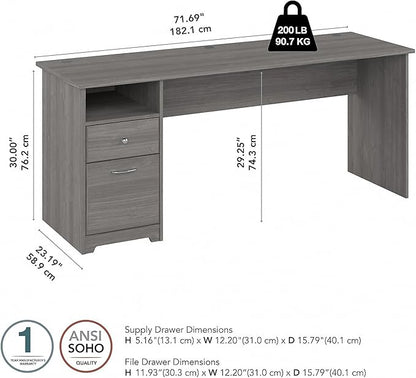 Bush Furniture Cabot Desks for Home Office with Storage and Chrome Hardware | Elegant Computer Table with Drawers, 72W, Modern Gray