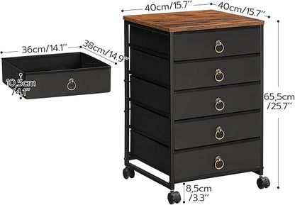 HOOBRO 5-Drawer Chest, File Cabinet, Office Cabinet with Drawers, Rolling Printer Stand, Filing Cabinet for Living Room, Home Office, Nonwovens Drawer, Easy Assembly, Black BFK50WJ01