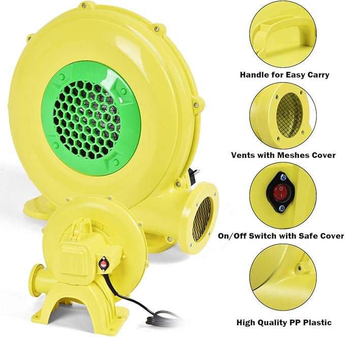COSTWAY Bounce House Blower for Inflatable Bounce House Bouncy Castle,Yellow/Green