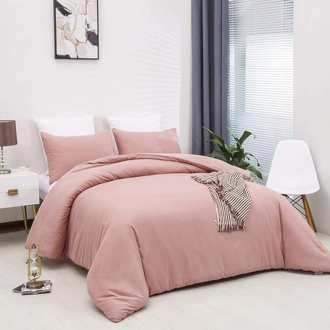 Blush Pink Comforter Set Twin Solid Dusty Rose Bedding Quilt Set Blush Pink Comfroter Set 3 PCs for Kids Teens Adult Durable Breathable Pink Blanket