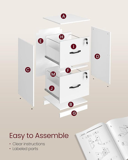 VASAGLE 2-Drawer Vertical File Cabinet, Filing Cabinet for Home Office, Printer Stand, with 2 Lockable Drawers, Adjustable Hanging Rail, for A4 and Letter-Size Files, Cloud White UOFC016W14
