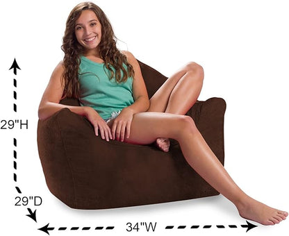 Posh Creations Structured Comfy Bean Bag Chair for Gaming, Reading, and Watching TV, Malibu Lounge, Rabbit Fur - Brown