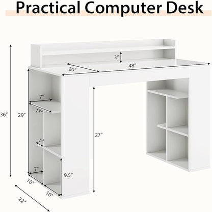 Computer Desk with Bookshelf, 48” Home Office Desk with 2 Open Shelves of 10 Cubbies, Monitor Shelf, Writing Desk Computer Workstation for Home, Office, Bedroom
