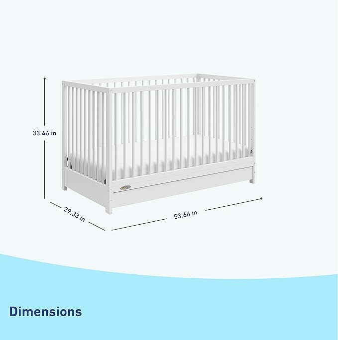 Graco Teddi 5-in-1 Convertible Crib with Drawer (White) – GREENGUARD Gold Certified, Crib with Drawer Combo, Full-Size Nursery Storage Drawer, Converts to Toddler Bed, Daybed and Full-Size Bed
