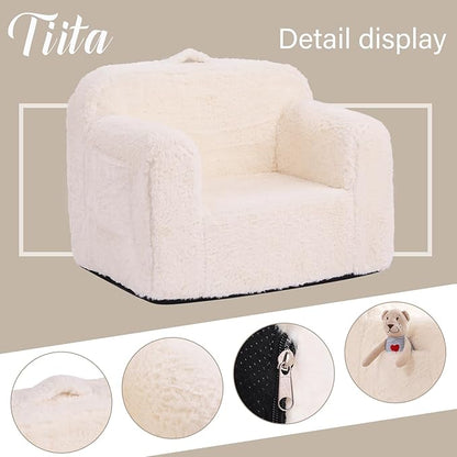 Tiita Kids Sofa Couch, Toddler Foam Sofa Chair, Comfy Child Lounge Chair with Carrying Handle & Side Pockets, Baby Plush Armrest Chair, Lightweight Reading Sofa Chair for Girl or Boy (Beige)