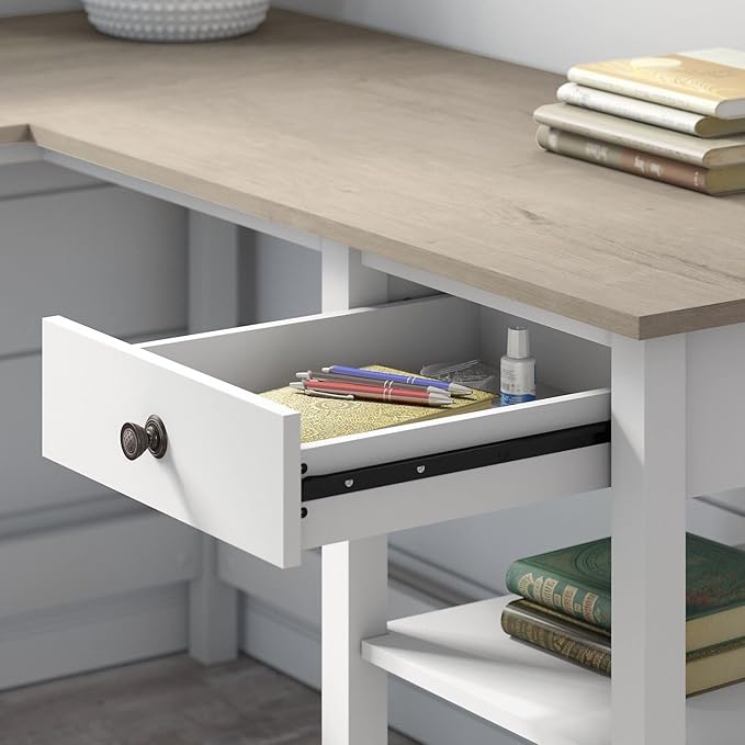 Bush Business Furniture Mayfield L Shaped Computer Desk Desktop Organizer | Storage for Home Office Workspace, 60W, Shiplap Gray/Pure White