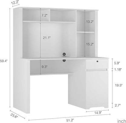 NicBex Laik-DW-00025-DX Desks, 51.18" W x 24.8" D x 59.44" H, White