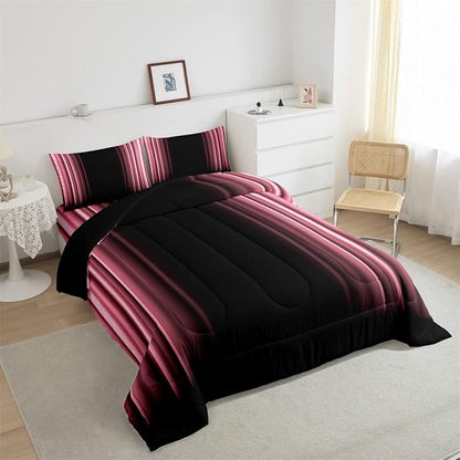 Feelyou Abstract Ombre Comforter Set Kids Teens Pink Black Bedding Set Room Decor 3Pcs King Size,Reversible Black Boys