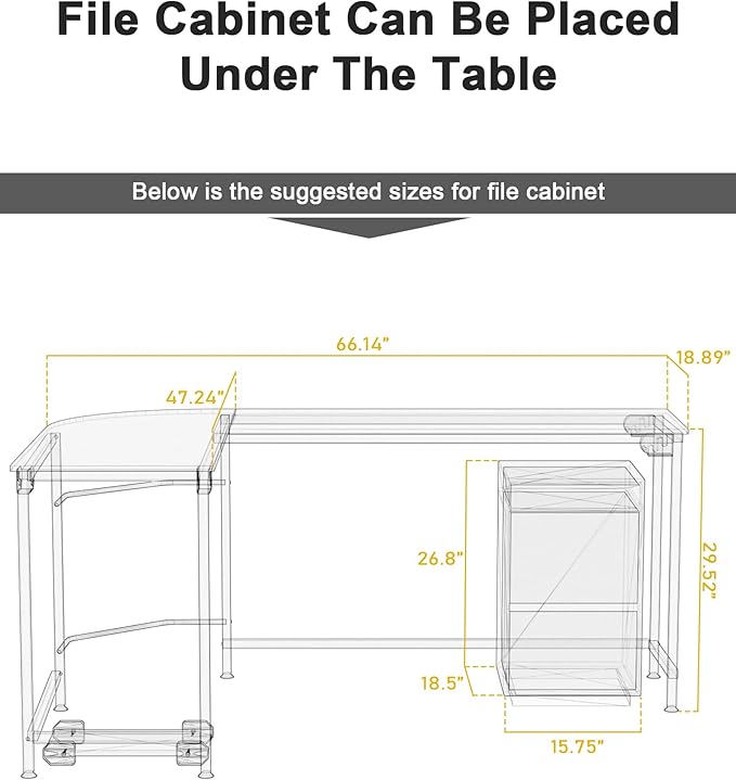 Teraves Modern L-Shaped Desk 66'' Corner Computer Desk Home Office Study Workstation Wood & Steel PC Laptop Gaming Table