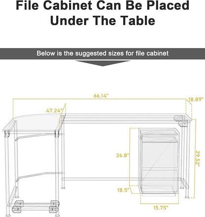 Teraves Modern L-Shaped Desk 66'' Corner Computer Desk Home Office Study Workstation Wood & Steel PC Laptop Gaming Table