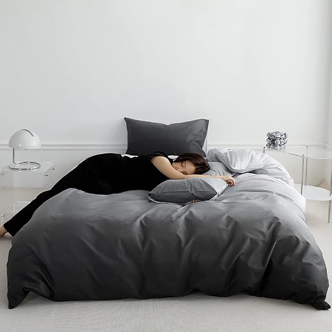 Gradient Gray Comforter Set Ombre White Gray Bedding Set King Women Aesthetic Comforter 3 PCs Gray Color Bed Comforter Set King Gradient White and Gray Comforter Set King Size