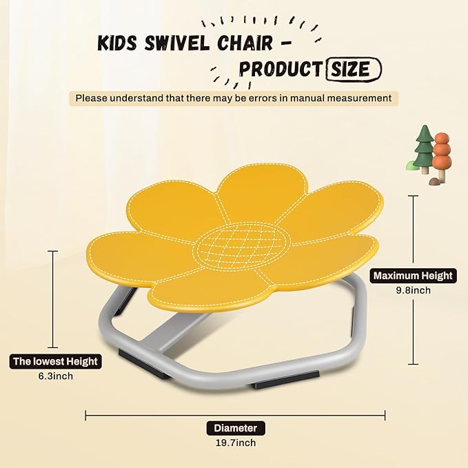 Petal Kids Swivel Chair, Seat and Spinning Chair, Body Coordination Training Chair, Yellow Non Slip Sensory Toys 360° Spinning Chair for Autistic Kids Aged 3+, Improving Toddler's Physical Fitnesss