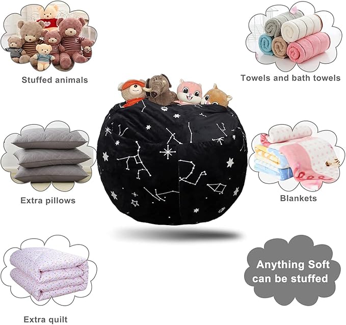 Bean Bag Chair COVER -(NO BEANS) for kids Teens, zipper opening, soft velvet, X-Large (34" Black)