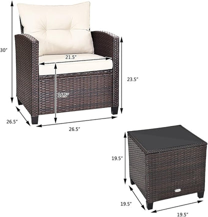 3 PCS Patio Furniture Set, OneSize, White