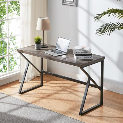 HSH Wood and Metal Home Office Computer Desk, Industrial Writing Study Table Workstation,Grey Laptop PC Desk, Wooden Computer Table, Gray Oak 47 Inch