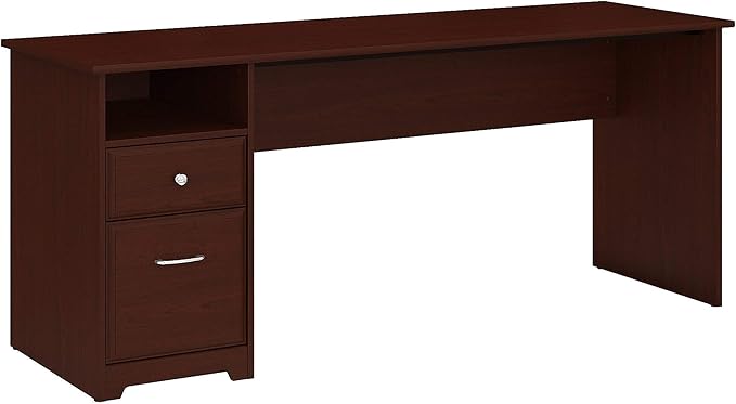Bush Furniture Cabot Desks for Home Office with Storage and Chrome Hardware | Elegant Computer Table with Drawers, 72W, Harvest Cherry