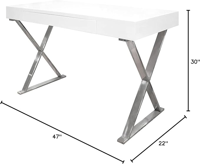 Best Master Furniture Barry Mid-Century High Gloss Home Office Desk with Gold Trim Frame, Silver
