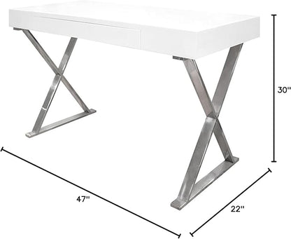 Best Master Furniture Barry Mid-Century High Gloss Home Office Desk with Gold Trim Frame, Silver