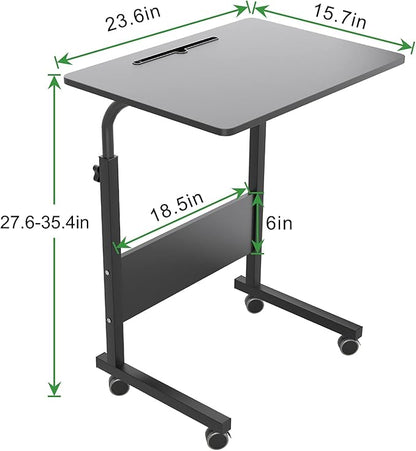 SogesHome 23.6'' Portable Computer Desk - Adjustable Standing Desk with Tablet Slot, Laptop Cart, and Mobile Bed Table, Black