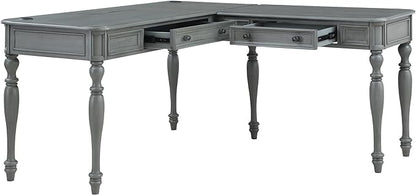 OSP Home Furnishings Country Meadows L-Shape Desk with 2 Full Drawers and Power Hub, Plantation Grey
