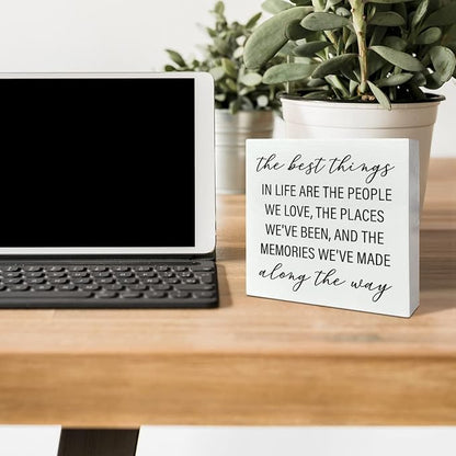 Home Office Desk Wooden Box Sign Decor, The Best Things in Life Are The People We Love, Inspirational Quotes Desk Decor Motivational Desk Decorations for Women Men Student Office Classroom School