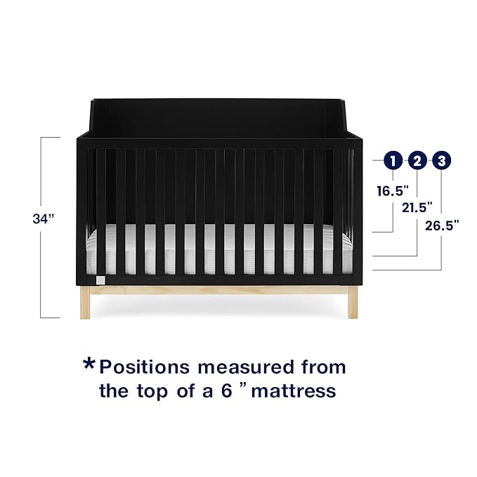 babyGap by Delta Children Oxford 6-in-1 Convertible Crib TrueSleep 2-Stage Deluxe Crib and Toddler Mattress (Bundle), Ebony/Natural
