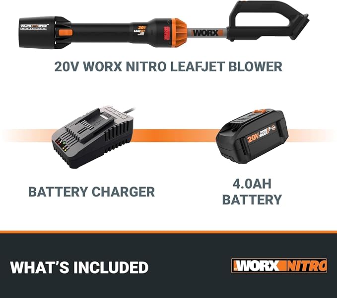 Worx Nitro WG543 20V LEAFJET Leaf Blower Cordless with Battery and Charger, Blowers for Lawn Care Only 3.8 Lbs., Cordless Leaf Blower Brushless Motor – Battery & Charger Included