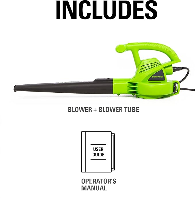 Greenworks 7 Amp 160 MPH/150 CFM Single Speed Electric Blower, 24012, green